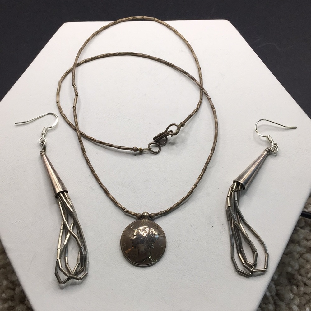 Vintage 1940 Mercury Dime necklace, earrings